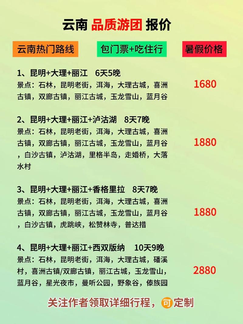 云南旅游團報名價格表，云南旅游團報名價格表全解析